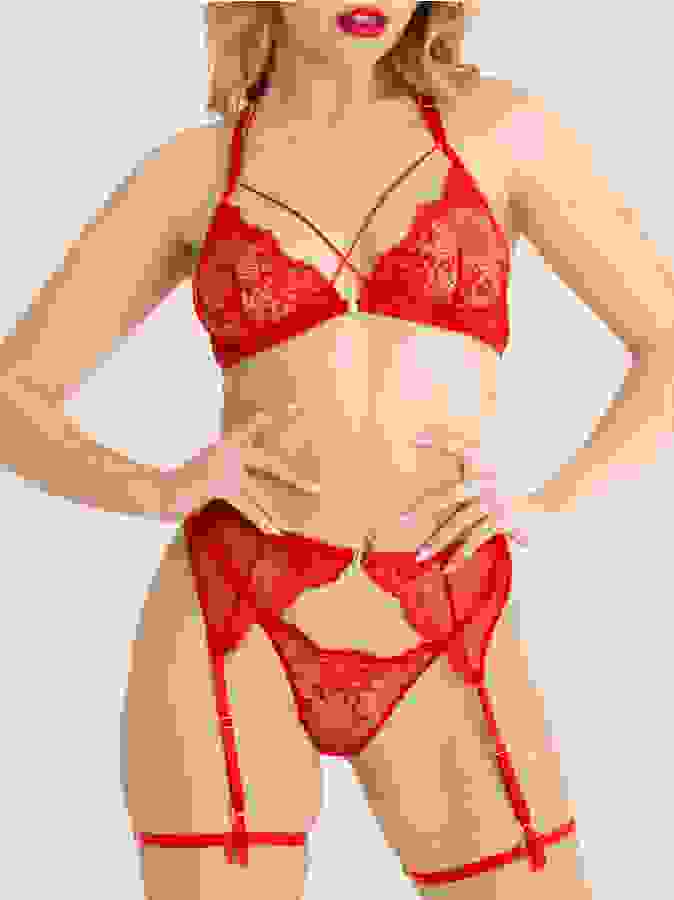 Lovehoney Midnight Dream Red Bra Set, Red, hi-res